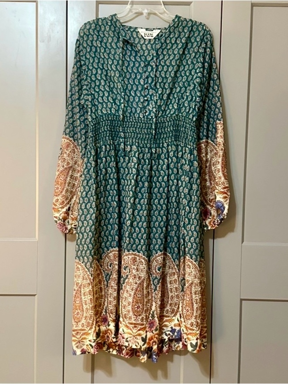 Vintage 70s Montgomery Ward Prairie Style Paisley Print Midi Length Blue Sz M/L